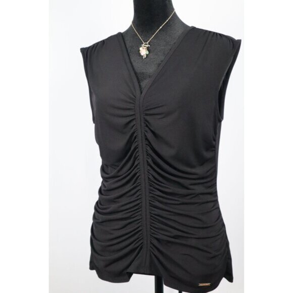 Nine West Women's Black Sleeveless Saleha Rached V-Neck Top Size Medium - Picture 4 of 13